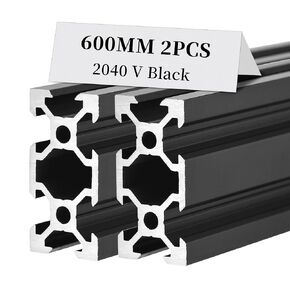 BELLA BAYS 2pcs 23.62 inch 600mm 2040 V Slot Aluminum Extrusion Profile European Standard Anodized Black Extruded Linear Rail Guide Frame for 3D Printer Laser Engraving Machine CNC Workbench DIY