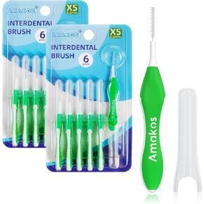 Amakos 12 Pcs Interdental Brush, Soft Dental Braces Brush for Teeth Cleaning (0.6mm)