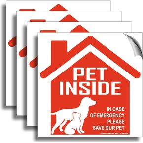 Pet Inside Alert | 4 Pack 6x6 Inch | Premium Vinyl Self-Adhesive Stickers, Satin Laminated, Weather, Scratch, Water, UV and Fade Resistance, Indoor and Outdoor