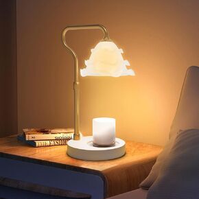 Flower Candle Warmer Lamp, Electric Candle Lamp with 2 Bulbs, Adjustable Height Dimmable Wax Melt Warmer for Jar Candles, House Warming Gifts for Women