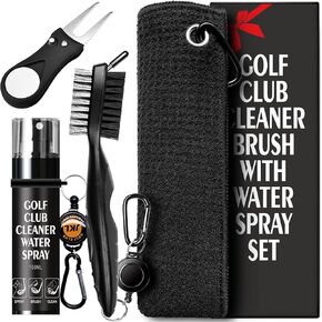 JKL Golf Club Cleaner Set - Includes a Golf Club Water Spray, Waffle Pattern Towel w Clip,Golf Divot Repair Tool and 3 in 1 Golf Club Brush.Golf Accessories for Bag Best Golf Gifts for Men