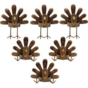 FORUP Metal Turkey Candle Holders, Set of 12 Thanksgiving Home Decor with Tea Light Candles