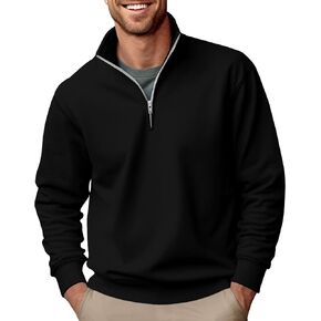 Men's Fashion Quarter Zip Pullover Casual Long Sleeve Sweatshirts Mock Neck Cotton Solid Zip Up Polo Shirts