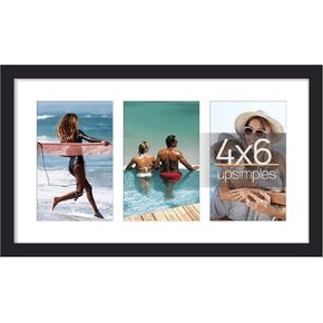 إطار صورة upsimples مقاس 8x14، عرض صور 3 4x6 مع حصيرة أو 8x14 بدون حصيرة، تعليق على الحائط 3 4x6 إطار صورة ملصقة لتزيين الحائط، أسود، عبوة واحدة