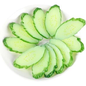 10 Pcs Simulation Cucumber Slice Lifelike Green Cucumber Slice Fake Vegetable Slices Ornament for Home Kitchen Party Festival Decor Photo Props