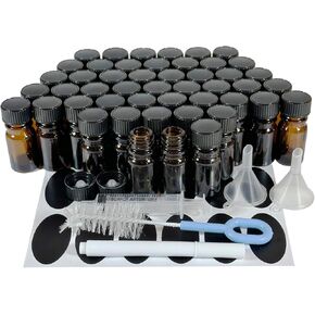 48Pack 1/6 oz(5ml) glass bottle. Essential oil bottle with lid. For Perfume, Aromatherapy, Lab Refillable Sample Vials (Blue)