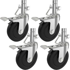5 Inch Scaffolding Wheels Set of 4, Scaffold Caster with Dual Locking Brakes, Heavy Duty 400LBS Capacity Per Rubber Casters 1 Inch Round Stem Replacement Swivel Caster Wheels for Scaffolding