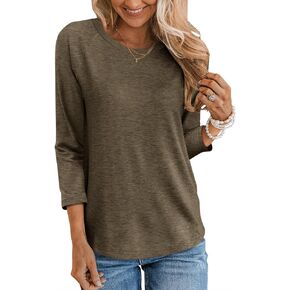 TICTICMIMI Women's Crewneck 3/4 Sleeve Tops Casual T Shirts Basic Summer Tees Loose Fit Pullover Tunic Blouse