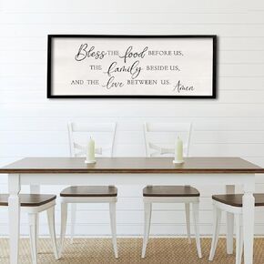 Bless the Food Before Us Wall Decor Sign 40" X 15" Home Dining Room Wall Decor Framed Wood for Large Farmhouse Vintage Country Kitchen Living Room Wall Hanging Art (Wood)