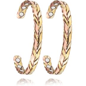 Copper Bracelets for Women, 99% Pure Copper Adjustable Tricolor Gold Braided Bracelet Jewelry Gift (2pcs 1004)