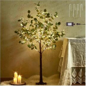 Hairui Lighted Olive Tree with 300 Warm White Fairy Lights 6FT with Dimmer and Timer, Faux Greenery Tree Lights for Indoor Outdoor Home Decoration