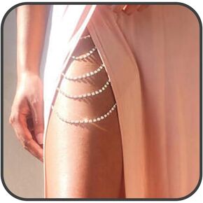 Boho Layered Crystal Leg Chains Silver Trendy Rhinestone Tassel Sexy Body Chain Beach Rave Party Jewelry Accessories Gifts for Women Girls