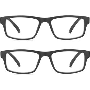 2 Pack Reading Glasses, Unbreakable Blue Light Blocking Reading Glasses,Filter UV Ray/Glare Computer Readers, Stylish Lightweight Spring Hinges Eyeglasses for Women Men(2-pack Black,1.75)