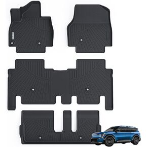 Floor Mats & Trunk Mat for KIA EV9 2024 7-Seats Version（Not Fit for 6-Seats Version）, 1st & 2nd & 3rd Rows Full Set with Cargo Liner,TPE All Weather Protection Car Floor Liners-Black
