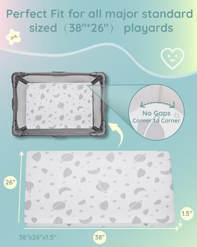 Lilian&Gema Pack and Play Mattress 38"x26"x1.5" Portable Playpen Mattress | Soft,Breathable,Waterproof,Removable Cover,Skin Friendly Fabric,Leak-Free, Machine-Washable,Pack n Play Mattress Pad in Saudi Arabia