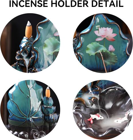 YYW حامل بخور بتدفق خلفي مع 20 مخروط بخور بتدفق خلفي + 30 عصا بخور، مبخرة شلال من السيراميك لديكور المنزل برائحة عطرية، حامل بخور بتدفق خلفي in Kuwait