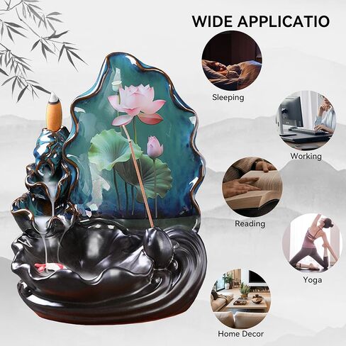 YYW حامل بخور بتدفق خلفي مع 20 مخروط بخور بتدفق خلفي + 30 عصا بخور، مبخرة شلال من السيراميك لديكور المنزل برائحة عطرية، حامل بخور بتدفق خلفي in Kuwait