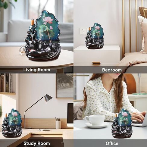 YYW حامل بخور بتدفق خلفي مع 20 مخروط بخور بتدفق خلفي + 30 عصا بخور، مبخرة شلال من السيراميك لديكور المنزل برائحة عطرية، حامل بخور بتدفق خلفي in Kuwait