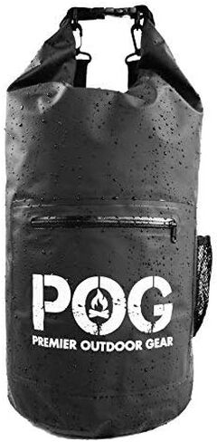 POG - حقيبة جافة مقاومة للماء مع جيب أمامي بسحاب، وحزام كتف وجيب جانبي شبكي (أزرق، 10 لتر) in Saudi Arabia