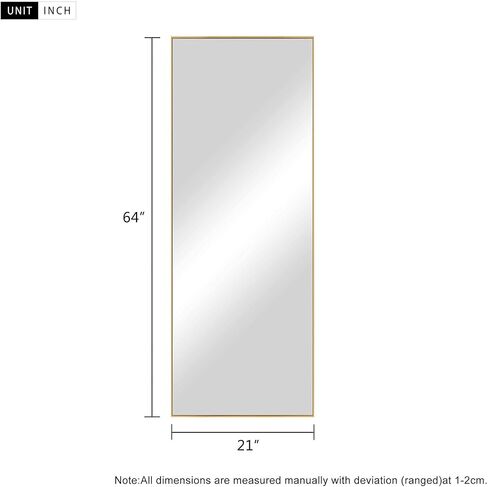 مرآة أرضية كاملة الطول من Elevens بإطار سميك من سبائك الألومنيوم مقاس 64 بوصة × 21 بوصة، مرآة مثبتة على الحائط لغرفة المعيشة وغرفة النوم - ذهبي in Kuwait