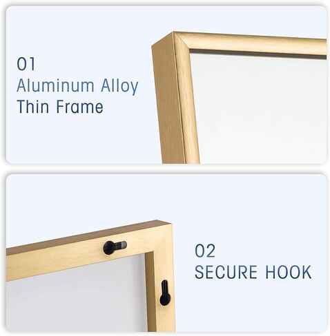 مرآة أرضية كاملة الطول من Elevens بإطار سميك من سبائك الألومنيوم مقاس 64 بوصة × 21 بوصة، مرآة مثبتة على الحائط لغرفة المعيشة وغرفة النوم - ذهبي in Kuwait