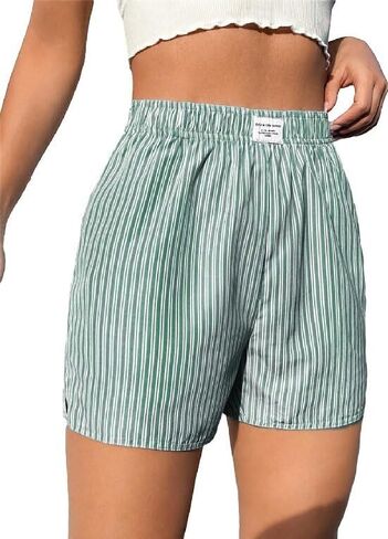 Women's Summer Striped Shorts and Plaid Elastic Waist Shorts Sleepwear Micro Bottoms Lounge in Saudi Arabia