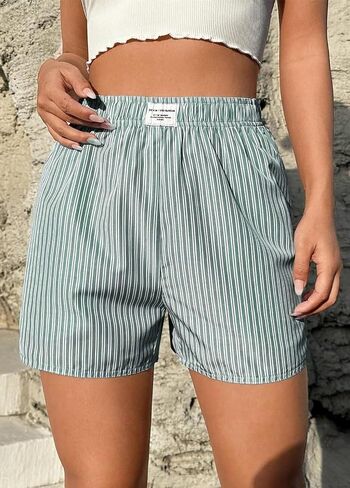 Women's Summer Striped Shorts and Plaid Elastic Waist Shorts Sleepwear Micro Bottoms Lounge in Saudi Arabia