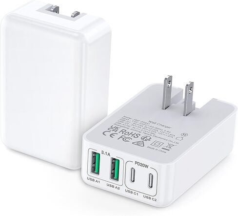 شاحن حائط USB C رفيع مسطح 40 وات و4 منافذ شاحن حائط 2 حزمة من النوع C مكعب شاحن سريع، محول طاقة قابس حائط PD&QC متوافق مع iPhone 15/15 Pro/15 Pro Max/14/13/12، iPad، Airpods، iwatch، سامسونج in Saudi Arabia