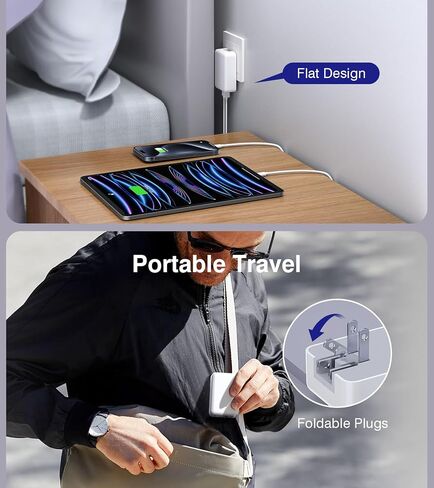 شاحن حائط USB C رفيع مسطح 40 وات و4 منافذ شاحن حائط 2 حزمة من النوع C مكعب شاحن سريع، محول طاقة قابس حائط PD&QC متوافق مع iPhone 15/15 Pro/15 Pro Max/14/13/12، iPad، Airpods، iwatch، سامسونج in Saudi Arabia
