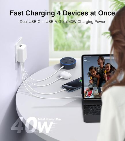شاحن حائط USB C رفيع مسطح 40 وات و4 منافذ شاحن حائط 2 حزمة من النوع C مكعب شاحن سريع، محول طاقة قابس حائط PD&QC متوافق مع iPhone 15/15 Pro/15 Pro Max/14/13/12، iPad، Airpods، iwatch، سامسونج in Saudi Arabia