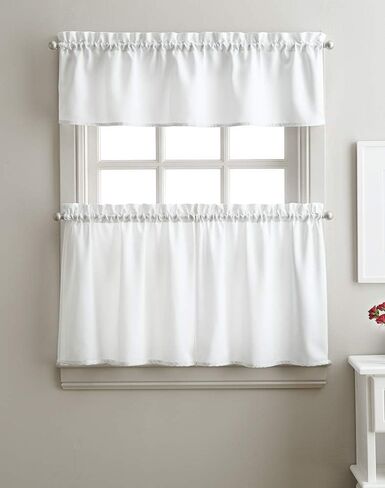 مجموعة ستائر مطبخ من نسيج التويل الصلب مكونة من 3 قطع من Curtainworks، جيب قضيب، زوج طبقات 29 عرض × 36 طول، ستارة 58 عرض × 12 طول، أسود in Saudi Arabia