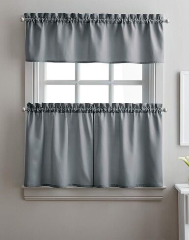مجموعة ستائر مطبخ من نسيج التويل الصلب مكونة من 3 قطع من Curtainworks، جيب قضيب، زوج طبقات 29 عرض × 36 طول، ستارة 58 عرض × 12 طول، أسود in Saudi Arabia