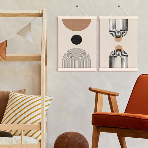 hxlac boho ملصق إطار شماعات مجموعة من 2، بوهو منتصف القرن الحديث راية جدار الفن مع إطارات خشبية، بوهو البوهيمي هندسية الجدار شنقا ديكور لغرفة المعيشة المنزل غرفة نوم مكتب (12x16 بوصة) in Kuwait
