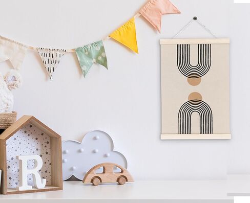 hxlac boho ملصق إطار شماعات مجموعة من 2، بوهو منتصف القرن الحديث راية جدار الفن مع إطارات خشبية، بوهو البوهيمي هندسية الجدار شنقا ديكور لغرفة المعيشة المنزل غرفة نوم مكتب (12x16 بوصة) in Kuwait