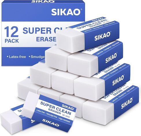 Erasers Sikao 6 Pack Pencil Erasers for Kids, White Erasers Bulk, Art Erasers for Drawing Sketching, Erasers for Artists, Office School Supplies Classroom Essentials in Saudi Arabia