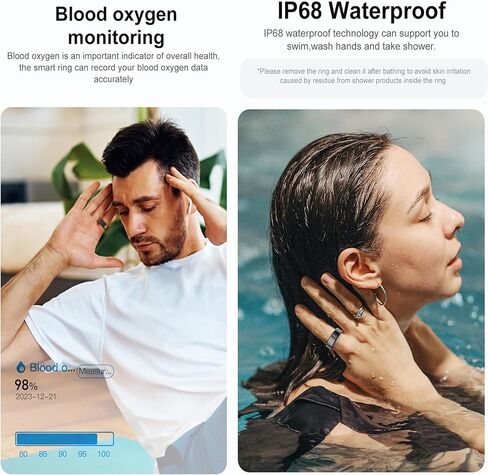 حلقات ذكية للنساء والرجال، حلقة للياقة البدنية، مراقب معدل ضربات القلب، متتبع النوم، حلقة صحية، عداد الخطى، السعرات الحرارية، عداد الخطوات، متتبع اللياقة البدنية الرياضي 5ATM، حلقة ذكية مقاومة للماء لهواتف iOS Android in Kuwait