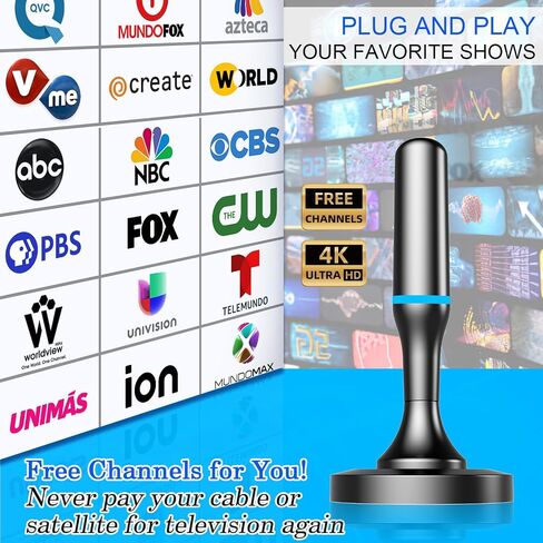 HDTV Antenna Indoor, TV Antenna for Smart TV, Strong Magnetic Base, Omnidirectional Reception, Can Receive 4K 1080P Channels at Long Distance, Support Local Channels for Free in Saudi Arabia