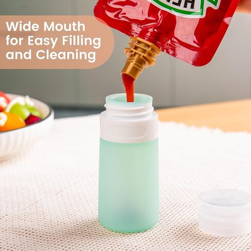 Condiment Squeeze Bottles for Sauces, 6-oz Mini Silicone Salad Dressing Container to Go with Reusable Sandwich Bag, Leakproof Ketchup Bottle for Bento Lunch Box, 4 Pack, Candies in Saudi Arabia