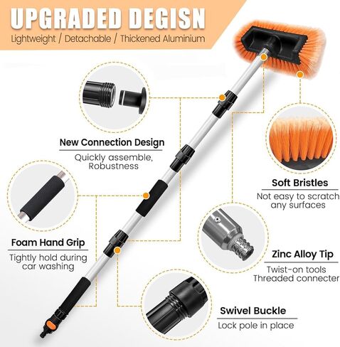 فرشاة غسيل السيارة مقاس 72 بوصة بمقبض طويل، فرشاة غسيل السيارات ذات شعيرات ناعمة متدفقة مع مقبض قابل للتمديد ومرفق خرطوم ومفتاح تشغيل/إيقاف للسيارة، ومركبة ترفيهية، وسيارات الدفع الرباعي، والشاحنة، والقارب، وانحياز المنزل in Kuwait