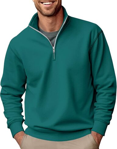Men's Fashion Quarter Zip Pullover Casual Long Sleeve Sweatshirts Mock Neck Cotton Solid Zip Up Polo Shirts in Saudi Arabia