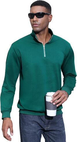 Men's Fashion Quarter Zip Pullover Casual Long Sleeve Sweatshirts Mock Neck Cotton Solid Zip Up Polo Shirts in Saudi Arabia
