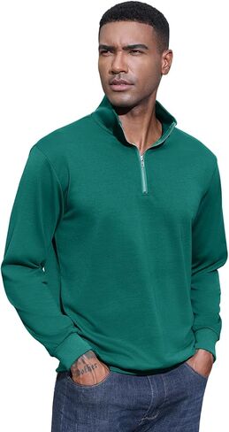 Men's Fashion Quarter Zip Pullover Casual Long Sleeve Sweatshirts Mock Neck Cotton Solid Zip Up Polo Shirts in Saudi Arabia