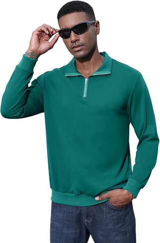 Men's Fashion Quarter Zip Pullover Casual Long Sleeve Sweatshirts Mock Neck Cotton Solid Zip Up Polo Shirts in Saudi Arabia