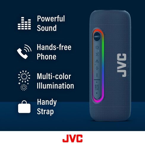 مكبر صوت لاسلكي محمول مضيء من JVC مع مخرجات 20 وات كحد أقصى، صوت ديناميكي، بلوتوث 5.0، قدرة TWS، USB-C، IPX5، مدخل AUX، عمر بطارية يصل إلى 5 ساعات - SPPA5BTB (أسود) in Saudi Arabia