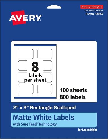 Avery Matte White Scalloped Rectangle Labels with Sure Feed, 2" x 3", 200 Matte White Printable Labels in Saudi Arabia