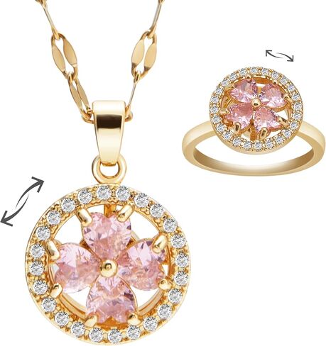 Fidget Anxiety Rings for Women Four-Leaf Clover Fidget Rings for Anxiety , Stainless Steel Anxiety Rings Fidget Necklace Fidget Jewelry Set for Anxiety Women in Saudi Arabia