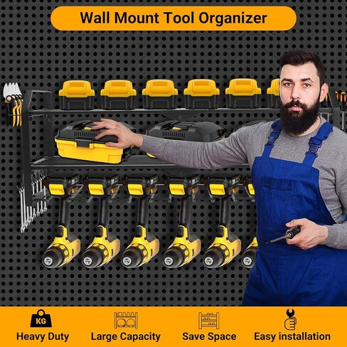 Power Tool Organizer Heavy Duty Wall Mount Tool Storage, Large Capacity Garage Organization Metal Utility Racks with 4 Drill Holders and Tool Slots in Saudi Arabia