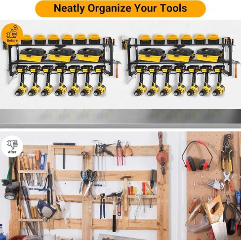 Power Tool Organizer Heavy Duty Wall Mount Tool Storage, Large Capacity Garage Organization Metal Utility Racks with 4 Drill Holders and Tool Slots in Saudi Arabia