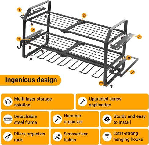Power Tool Organizer Heavy Duty Wall Mount Tool Storage, Large Capacity Garage Organization Metal Utility Racks with 4 Drill Holders and Tool Slots in Saudi Arabia