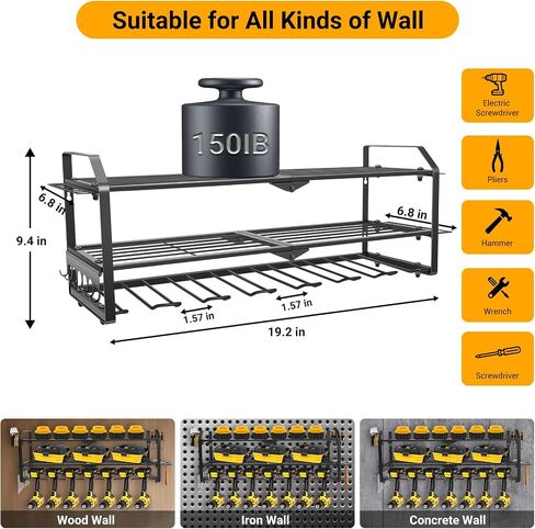 Power Tool Organizer Heavy Duty Wall Mount Tool Storage, Large Capacity Garage Organization Metal Utility Racks with 4 Drill Holders and Tool Slots in Saudi Arabia